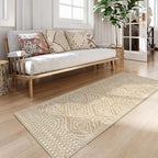 Wonnitar Washable Kitchen Runner Rug 2x6, Moroccan Runners for Hallway, Non Slip Bohemian Soft Bathroom Throw Mat Geometric Carpet Runner for Laundry Entryway Bedroom (Kakhi,2'x6')