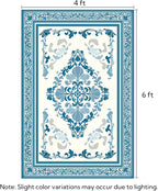 SOULFUL Medium Pile 4x6 Rugs for Living Room - Soft Foot Feel Area Rug - Blue Boho Floral - Washable Non-Slip - Perfect for Bedroom Kids Room Under Dining Table Office