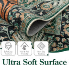 Moynesa Tiger Washable Rugs, 8x10 Area Rugs for Living Room, Soft Large Vintage 8x10 Bedroom Green Rug, Botanical Non Slip Ultra Thin Floor Carpet for Dining Room Home Office