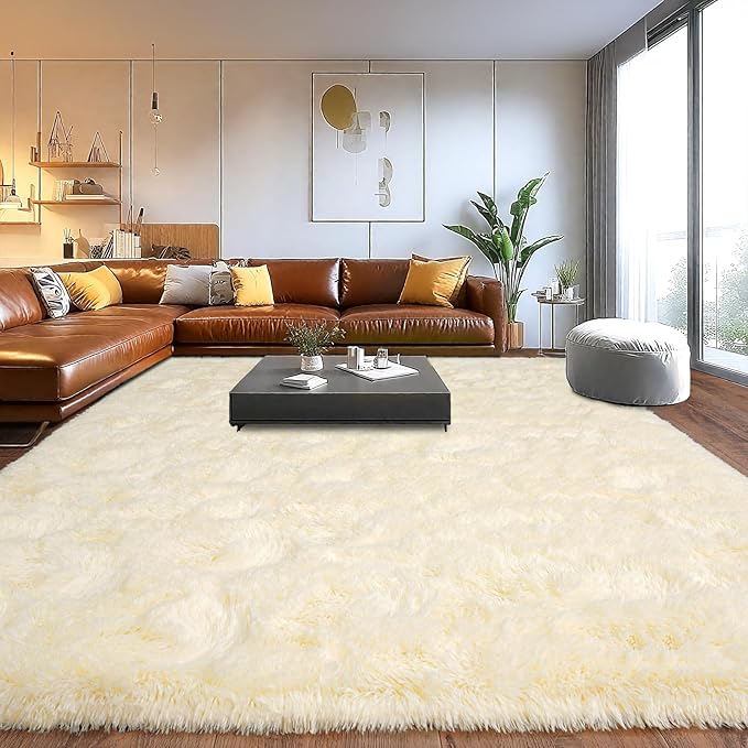 Fluffy Area Rugs for Living Room, Soft Shaggy Carpets for Living Room, Upgrade Non-Slip Plush Rugs for Kids' Room, Perfect Decor for Modern Home Light Champagne 5x7 Feet
