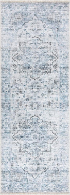 Bloom Rugs Caria Washable Non-Slip 10 ft Runner - Ivory/Blue/Gray Traditional Runner for Entryway, Hallway, Bathroom, and Kitchen - Exact Size: 2'6" x 10'