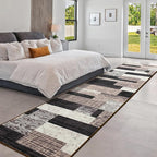 Indoor Runner Rug, Washable Runner Rug with Rubber Backing, Modern Geometric Patchwork Aesthetic Carpet for Bedroom, Living Room, Hallway, Entryway,Washable Rugs Rockwood Collection,2.7x10Ft Chocolate