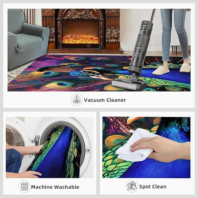 Peacock Rugs for Bedroom - 5x8 Area Rug - Watercolor Peacock Rugs for Living Room, Abstract 3D Animal Rug, Non-Slip Washable Home Decor Carpet