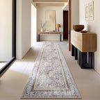 Phantoscope Washable Runner Rug 2'x10' Non-Slip, Vintage Neutral Hallway Rugs for Entryway, Stair, Bedroom, Distressed Boho Floral Medallion Pattern, Low-Pile Foldable Floor Carpet, Light Brown