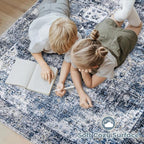 Area Rug 8x10 Washable Rug, Vintage Boho Medallion Rugs Non-Slip Soft Low Pile Large Distressed Rug Indoor Retro Carpet for Living Room Bedroom Dining Room Home Office (Blue, 8'x10')