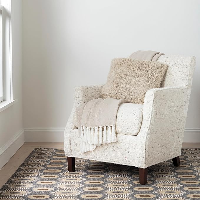 Dash & Albert Stowe Hand Micro Hooked Wool Rug, 9.5 X 13.5 Feet, Blue/Browns Geometric Pattern