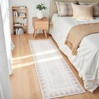 Bordered Washable Non Slip Runner Rug 2x6 for Hallway Kitchen Modern Fodable Stain Resistant Soft Bedroom Living Room Rugs Geometric Non-Shedding Low Pile Long Carpet, Beige
