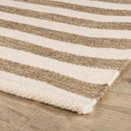 Home Conservatory Ladder Stripe Natural/Ivory Handwoven Wool 5 X 8 Feet, Ivory/Multicolored Stripe Pattern