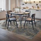 Modern Washable Rug for Living Room: Abstract 5x7 Area Rugs for Bedroom Low Pile Non Slip - Stain Resistant Carpet for Dining Room Indoor - Grey Gold