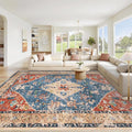 Area Rug 8x10 Washable Rug, Vintage Boho Medallion Rugs Non-Slip Soft Low Pile Large Distressed Rug Indoor Retro Carpet for Living Room Bedroom Dining Room Home Office (Tribal Medallion/Multi, 8'x10')