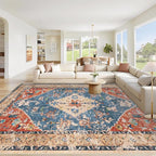 Area Rug 8x10 Washable Rug, Vintage Boho Medallion Rugs Non-Slip Soft Low Pile Large Distressed Rug Indoor Retro Carpet for Living Room Bedroom Dining Room Home Office (Tribal Medallion/Multi, 8'x10')