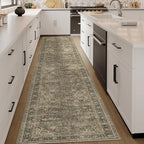 3x10 Washable Brown Runner Rug Vintage Hallway Kitchen Carpet Non-Slip Soft Low Pile Distressed Throw Rug for Bedroom Bathroom Laundry Living Room