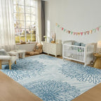 WITSHOCK 10x14 Washable Rug for Living Room,Modern Floral Distress Print Pattern Area Rugs,Stain Resistant with Non Slip Backing Carpet for Dining Room,Bedroom & Home Decor,Blue/Light Blue