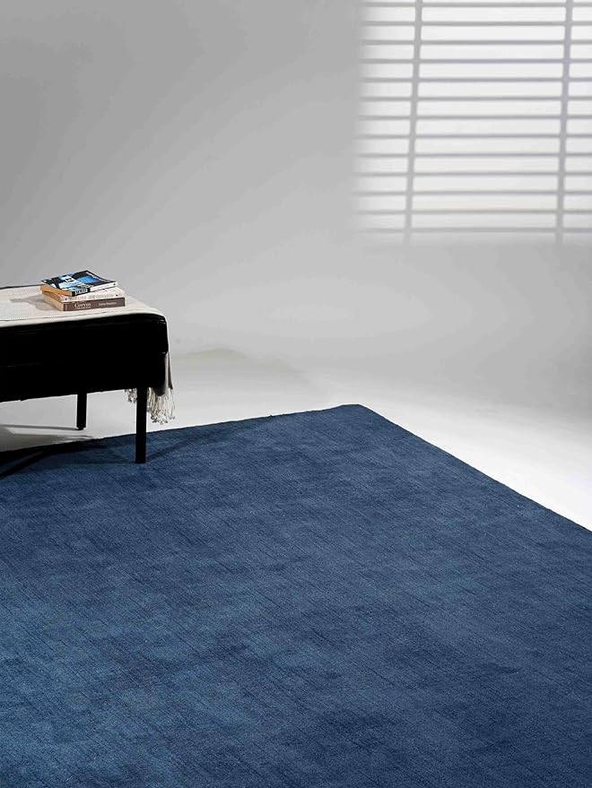 Rugsotic Carpets Hand Knotted Gabbeh Wool 10'x13' Area Rug Solid Blue L00111