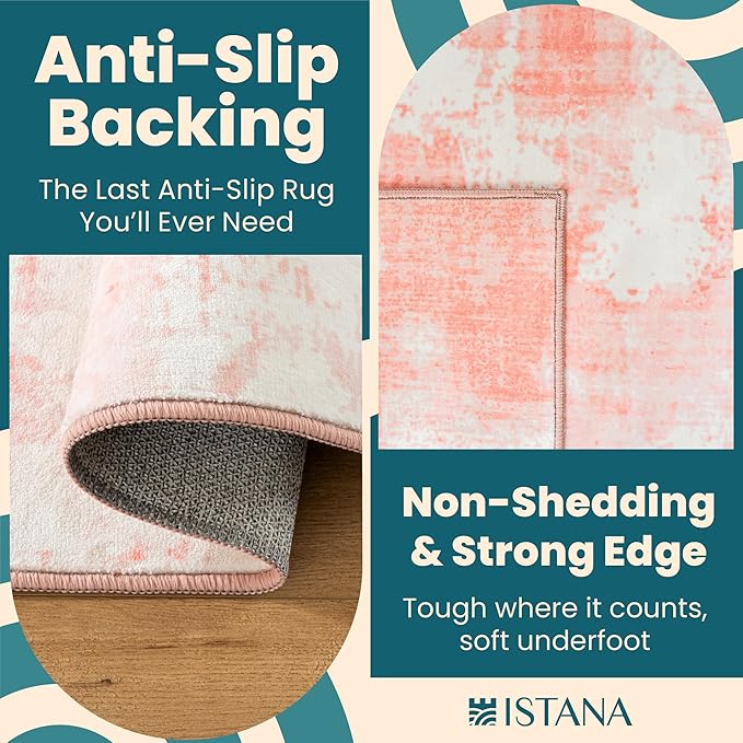 Istana 2x3 Area Rug - Pink Boho Rugs for Living Room 2x3 - Foldable Small Rugs for Bedroom - Stain Resistant Washable Rug Non Slip - Eco-Friendly Area Rugs Indoor - Easy to Clean Rug