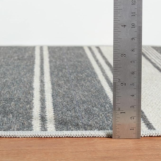 Dash & Albert Bowman Stripe Grey Machine Washable Rug, 2 X 3 Feet, Grey Stripe Pattern