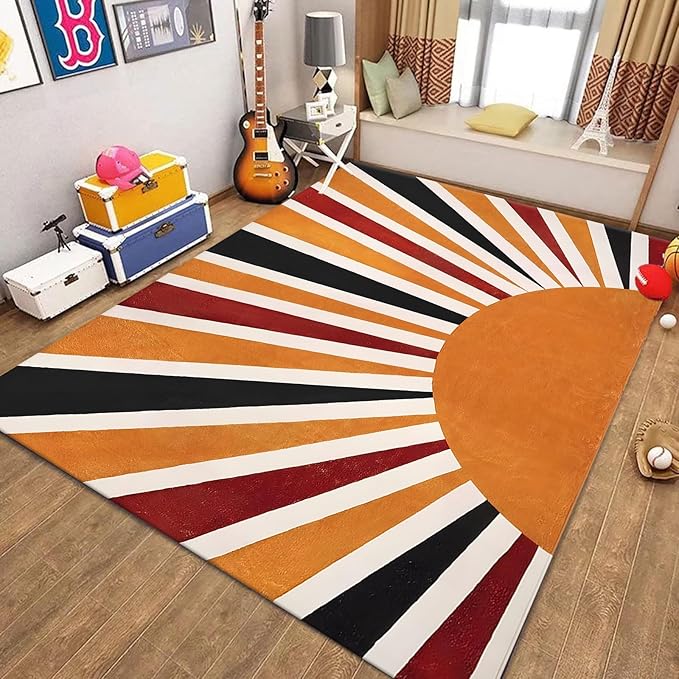 5x6ft Boho Area Rug,3D Printing Rainbow Sun Area Rug,Modern Simple Home Decoration Rug for Kids Girls Boys Bedroom, Living Room, Classroom, Office Non-Slip Washable
