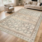 Large 8x10 Washable Area Rug for Living Room, No Shedding Vintage Floral Print Rugs Non Slip, Indoor Foldable Thin Retro Accent Carpet for Bedroom Farmhouse Dining Room Beige/Pink/Orange