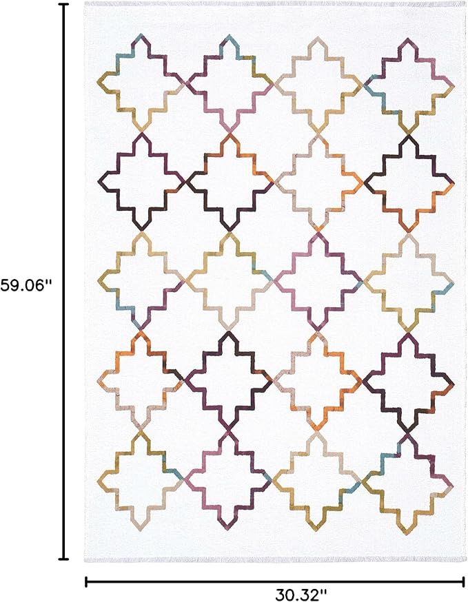 Alfa Rich 3x5 Moroccan White Washable Area Rugs for Living Room Bedroom Kitchen Decor Cotton Runner