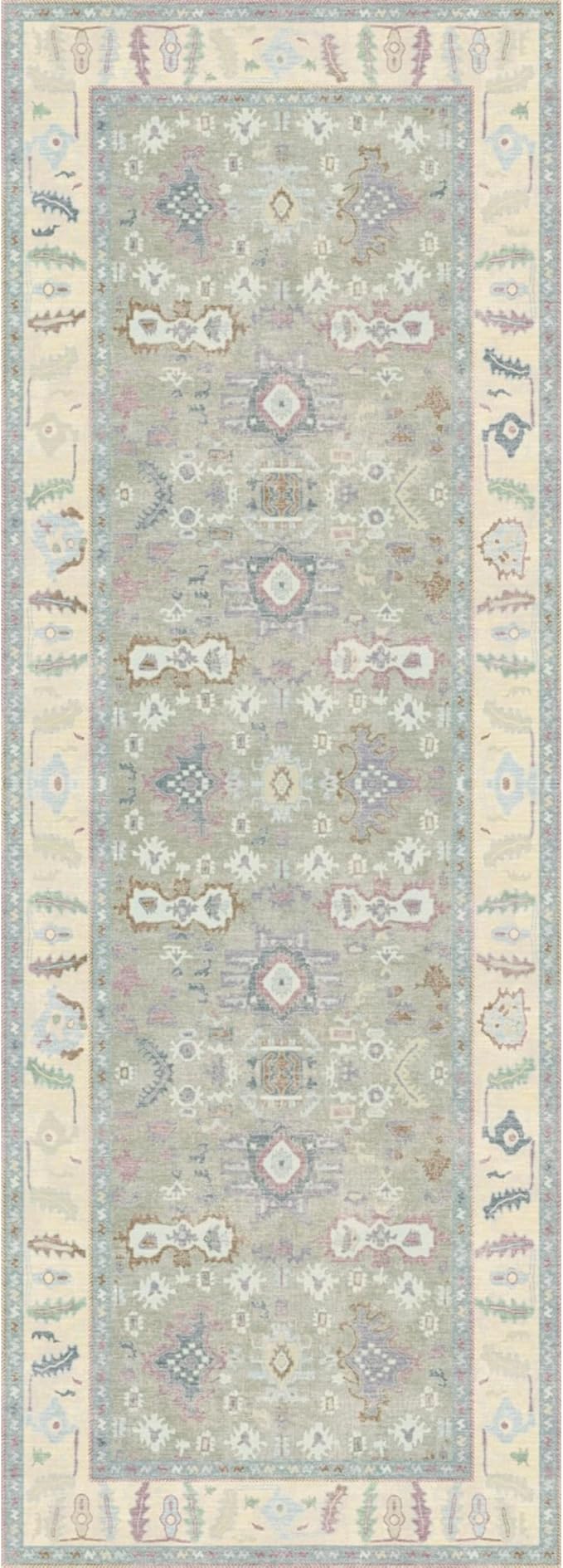 Kuden 2'6"x12 Runner Rug, Machine Washable Area Rug with Non-Slip Backing, Vintage Style, Soft, Easy Clean, Low Pile Rug for Hallway, Entryway, Kitchen, Bedroom