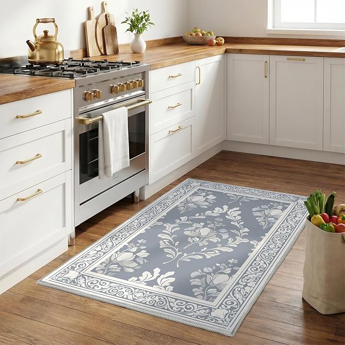 SOULFUL Medium Pile 3x5 Area Rug - Soft Underfoot Small Entryway Rug - Greige Boho Floral - Washable Non-Slip - Perfect for Living Room Bedroom Foot Kids Room Reading Nook