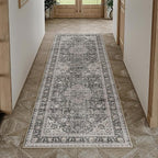 2x6 Washable Vintage Runner Rug Black Grey Hallway Kitchen Carpet Non-Slip Soft Low Pile Distressed Throw Rug for Bedroom Bathroom Laundry Living Room