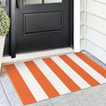 KOZYFLY Orange and White Striped Rug Doormat 2x3 Ft Halloween Fall Cotton Woven Washable Indoor Outdoor Rugs for Layered Door Mats Porch/Kitchen/Farmhouse