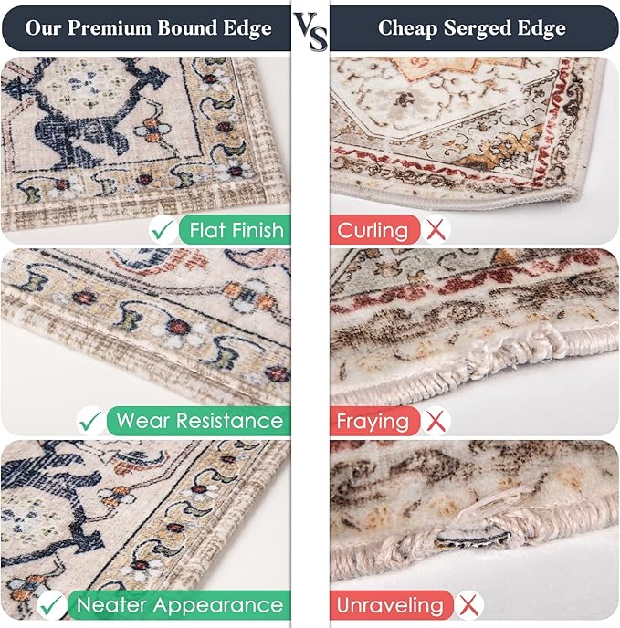 PURRUGS Vintage Farmhouse Boho Runner Rug 2'6" x 6', Non-Slip Machine Washable Rug, Accent Area Rug for Kitchen, Hallway, Entryway, Bedroom, Living Room and Dining Room, Coral Red/Marine Blue