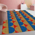 Modern Geometric Area Rug with 3D Layered Double Circle Texture Blue and Brown Red Abstract Minimalist Rugs for Living Room Bedroom Nursery Room Playroom Home Office Washable Indoor Carpet 10x14