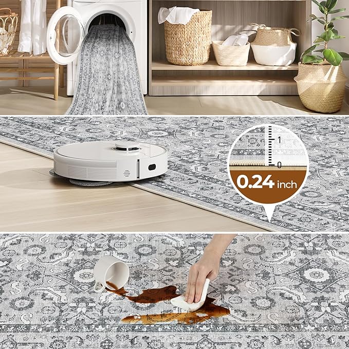 WITSHOCK Living Room Area Rugs 9x12: Soft Non-Slip Backing Washable Rugs Vintage Large Carpet for Bedroom Office Dining Room Kitchen Stain Resistant Home Decor Rug