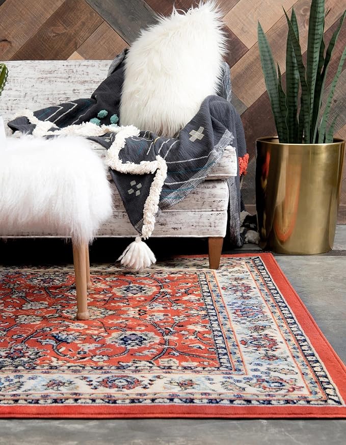 Rugs.com Yasmin Collection Rug – 7' x 10' Terracotta Medium Rug Perfect for Bedrooms, Dining Rooms, Living Rooms