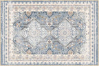 Phantoscope Washable Area Rug 4'x6' Non-Slip, Vintage Neutral Rugs for Living Room, Bedroom, Dining Room, Distressed Boho Geometric Medallion Pattern, Low-Pile Foldable Floor Carpet, Dusty Blue/Multi