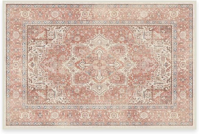 RUGGABLE Washable Area Rug – Kamran Rose Pink 2x3, Stain-Resistant, Non-Slip – Small Machine Washable Rugs for Living Room, Bedroom, Hallway, Entryway & Bathroom–with Standard Pad