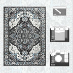 Beglad Area Rugs 5x7 for Living Room, Bedroom, Washable Vintage Rugs -Low Pile Soft Distressed Rugs for Kitchen, Dining Room, Non Shedding, Black and Blue