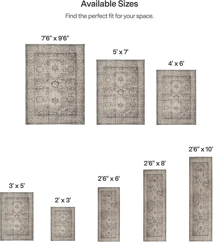 ReaLife Rugs Machine Washable Area Rug Runner - Living Room Bedroom Bathroom Kitchen Entryway Office - Padded Low Pile Stain Resistant Premium - Boho Farmhouse Vintage - Paz - Beige Gray Ivory 3'x5'