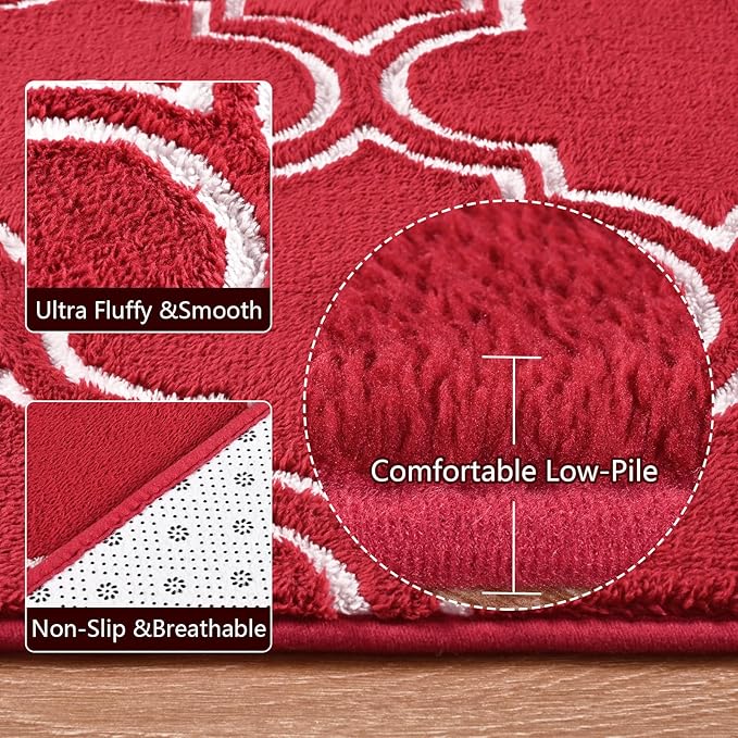 Amearea Fluffy Indoor Area Rug, Soft Trellis Moroccan Rugs for Bedroom, Shag Modern Area Rug for Living Room Kids Room Nursery, Easy Clean, Home Decor Low Pile Carpet, Wine Red 6x9 Feet