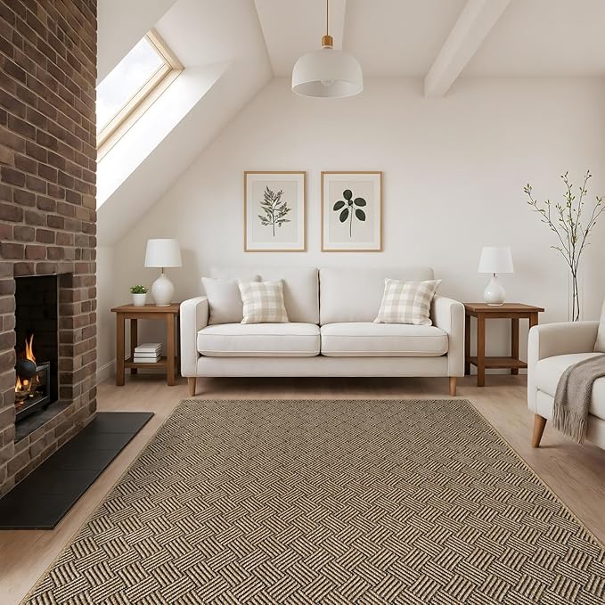 Easy Jute Rugs 5x7 Herringbone Natural Color Living Room Indoor Outdoor Area Rug for Patio and Kitchen Rug High Traffic Washable Easy to Clean Solid Boho Woven Design Carpet (5 x 7)