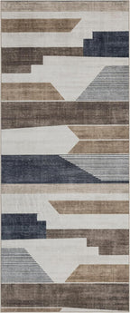 ReaLife Rugs Machine Washable Area Rug Runner - Living Room Bedroom Bathroom Kitchen Entryway Office - Non-Slip Baking Low Pile Stain Resistant Premium - Modern Geometric - Theo - Beige 2'6" x 6'