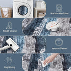 Ciicool 2'6"x8' Washable Runner Rug, Modern Abstract Hallway Rugs Runner, Non-Slip Thin Accent Rug Lightweight Navy Grey Print Distressed Carpet for Laundry Entryway Bedroom Kitchen Indoor