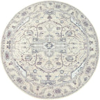 GLN Rugs Traditional Collection - Machine Washable Area Rug, Traditional Washable, Non Slip, Low Pile Chenille Rug, Living Room, Bedroom, Kitchen Rug (5'3" Round Cream/Gray)