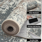 Ciicool 2'6"x10' Washable Runner Rug, Modern Abstract Hallway Rugs Runner, Non-Slip Thin Accent Rug Lightweight Grey Brown Distressed Carpet Runners for Laundry Entryway Bedroom Kitchen Indoor