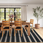 Lahome Striped Easy Jute Outdoor Rug 8x10, Washable Living Room Patio Rug Black Indoor Outdoor Carpet, Farmhouse Geometric Non Slip Non Shedding Carpet for Office Backyard Dining Room