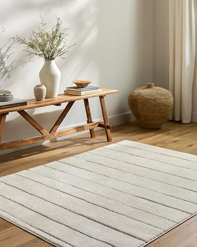 Livabliss x Our PNW Home Cascade Minimalist Striped Area Rug, 9'2" x 12', Striped Ivory/Taupe