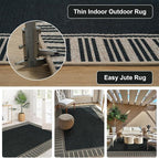 OJIA Easy Jute 3x5 Outdoor Rug Front Door Mats Washable Rugs for Entryway, Striped Border Black Rug Non-Slip Indoor Doormat Outdoor Porch Rug Farmhouse Area Rug for Outside Patio Living Room