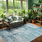 5x8 Area Rugs, Modern Abstract Teal Grey Washable Rug for Living Room, Soft Large Non-Slip Carpet for Bedroom Dining Room Home Office Farmhouse Decor - Teal+Gray