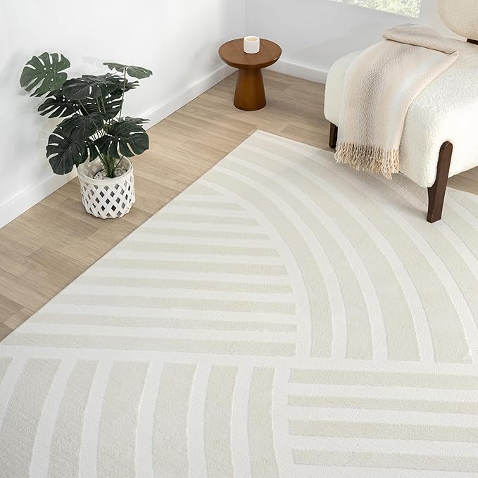 Abani Zen 6' x 9' Cream Rug – Neutral Modern Linear Pattern, Large Soft Area Rug for Living Room & Bedroom, Durable & Easy to Clean