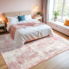 Washable Abstract Rug, 8x10 Modern Area Rugs with Non-Slip Rubber Backed for Living Room, Thin but Soft Contemporary Carpet Kitchen Bedroom Dining Room Decor, Pink