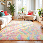 Zentavio Unicorn Rugs for Girls Room 5x8 Area Rugs for Living Room Carpet for Bedroom Washable Soft Fluffy Shag Aesthetic Plush High Pile Throw Rug for Nursery Kids Room Dorm Room Rainbow