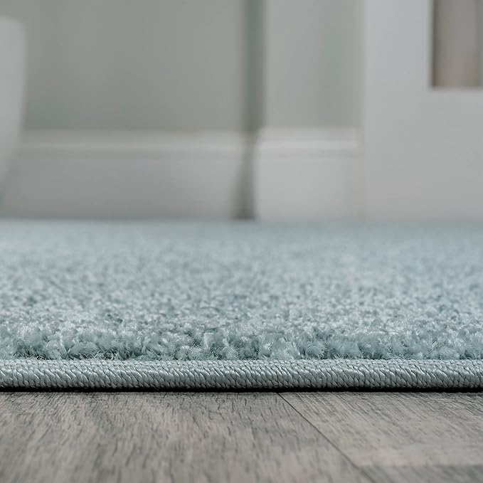 Eyely UES100S-6R Supersoft Haze Solid Low-Pile Indoor Area Rug, Coastal, Bohemian, Minimalist, Classic, Casual for Bedroom,Kitchen,Living Room,Non Shedding,Easy-Washing, Blue, 6' Round