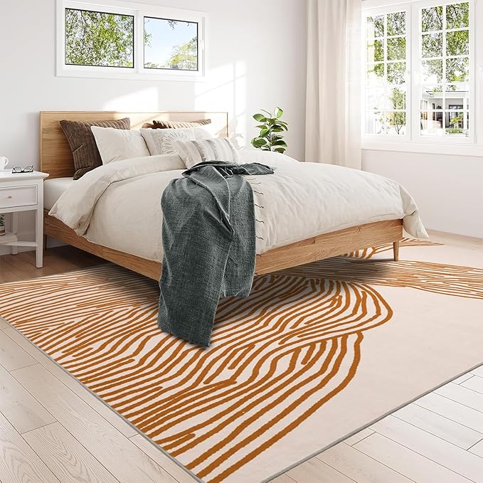 YIHOUSE Orange Rug for Living Room, 6×9 Modern Abstract Area Rug, Geometric Contemporary Wave Striped Rugs for Playroom Nursery, Washable Nonslip Large Rug for Bedroom Dining Room